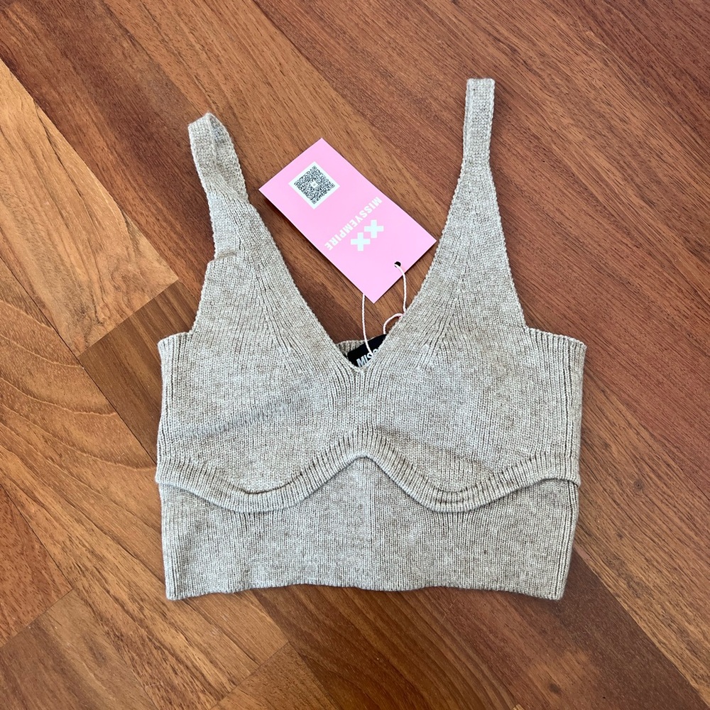 Gray Tan Knit Crop Top